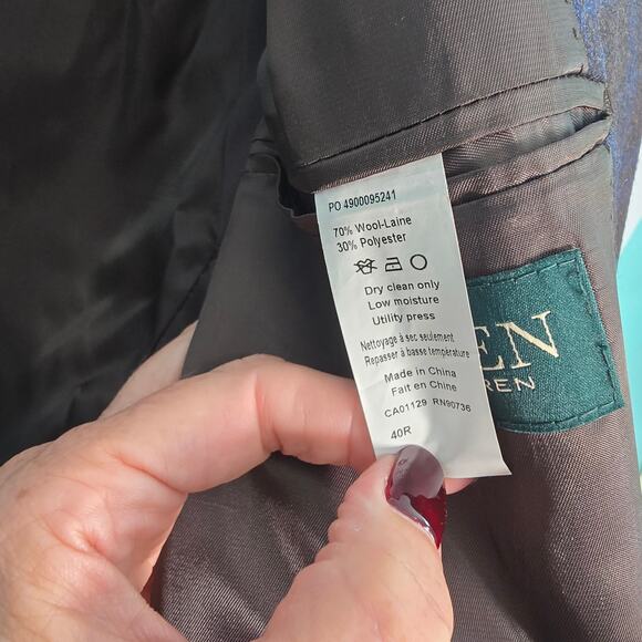 Lauren Ralph Lauren Double-Breasted Blazer Brown Blue Windowpane 40R NWT - Picture 4 of 12